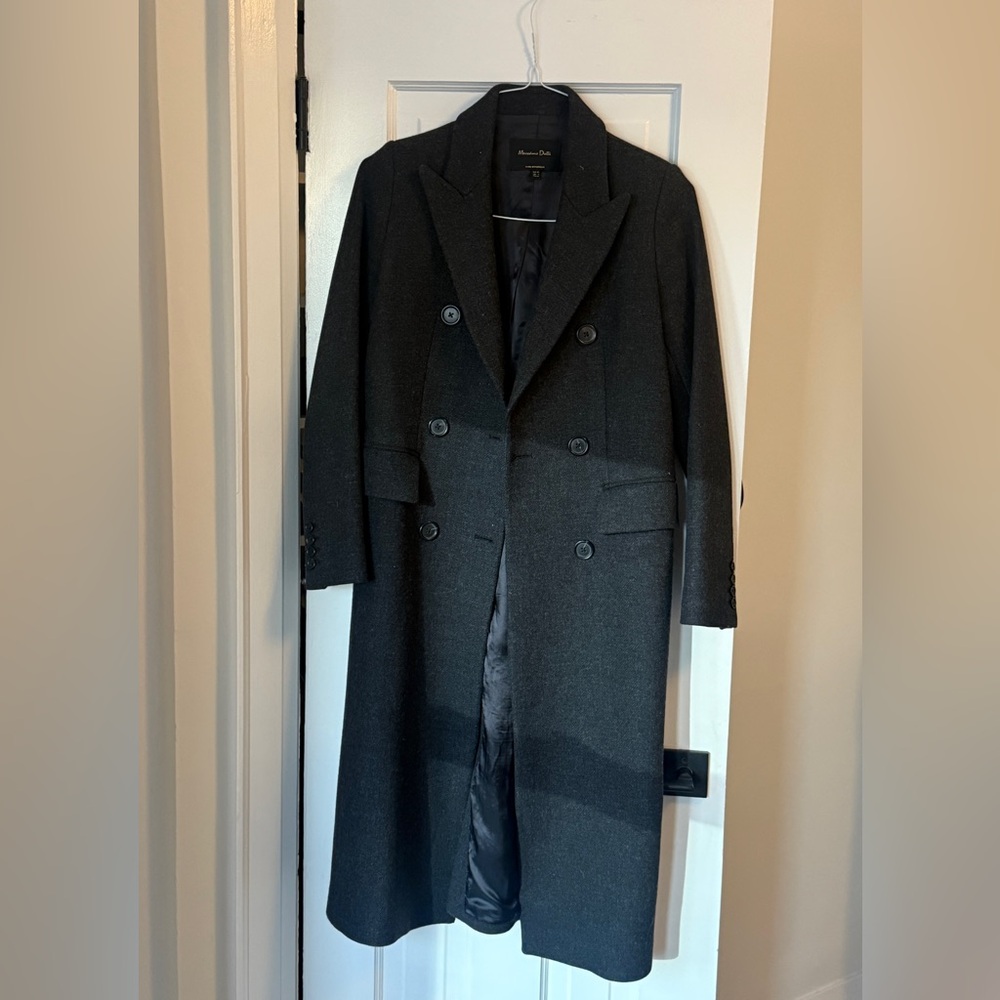 Massimo Dutti Charcoal Double-Breasted Pea Coat